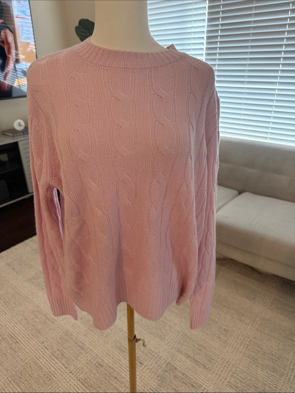 Zara Pale Pink Cable-Knit Crewneck Sweater